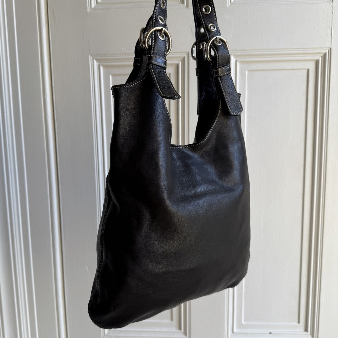 90s Prada Vitello Leather Black Tote Bag