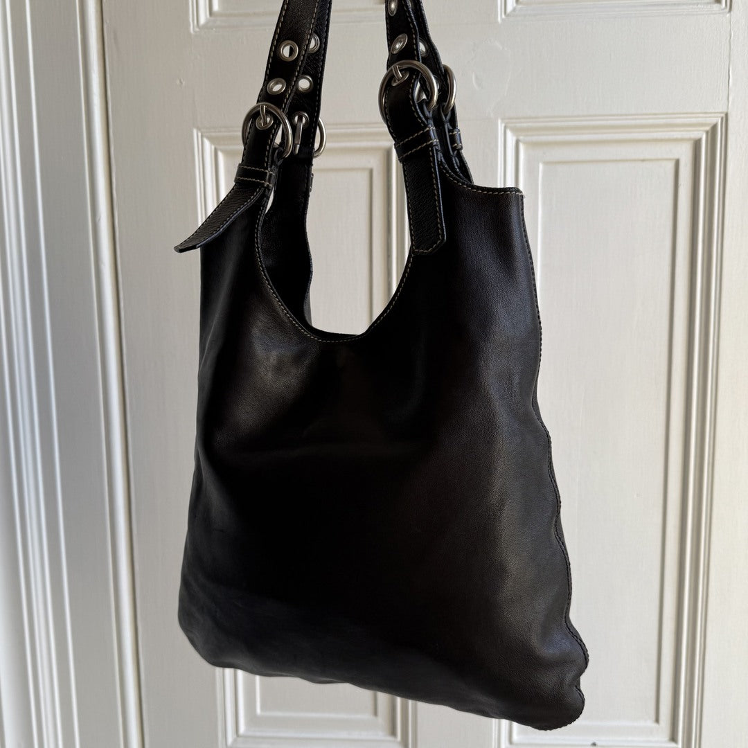 90s Prada Vitello Leather Black Tote Bag