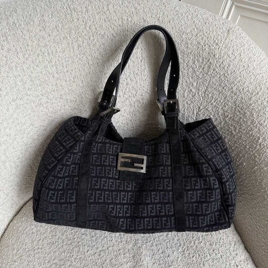 Fendi Zucchino Denim Grey Tote Bag