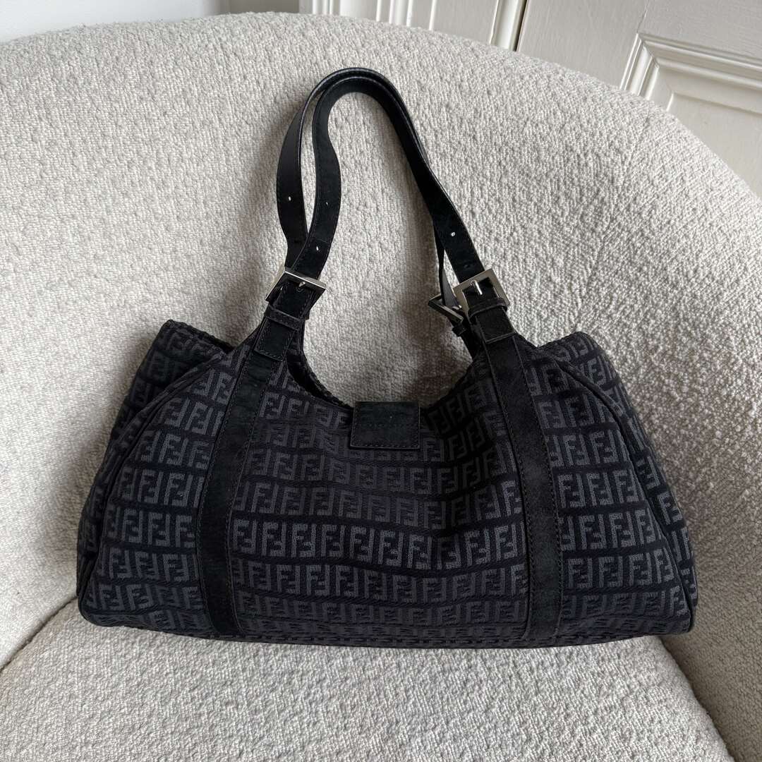 Fendi Zucchino Denim Grey Tote Bag