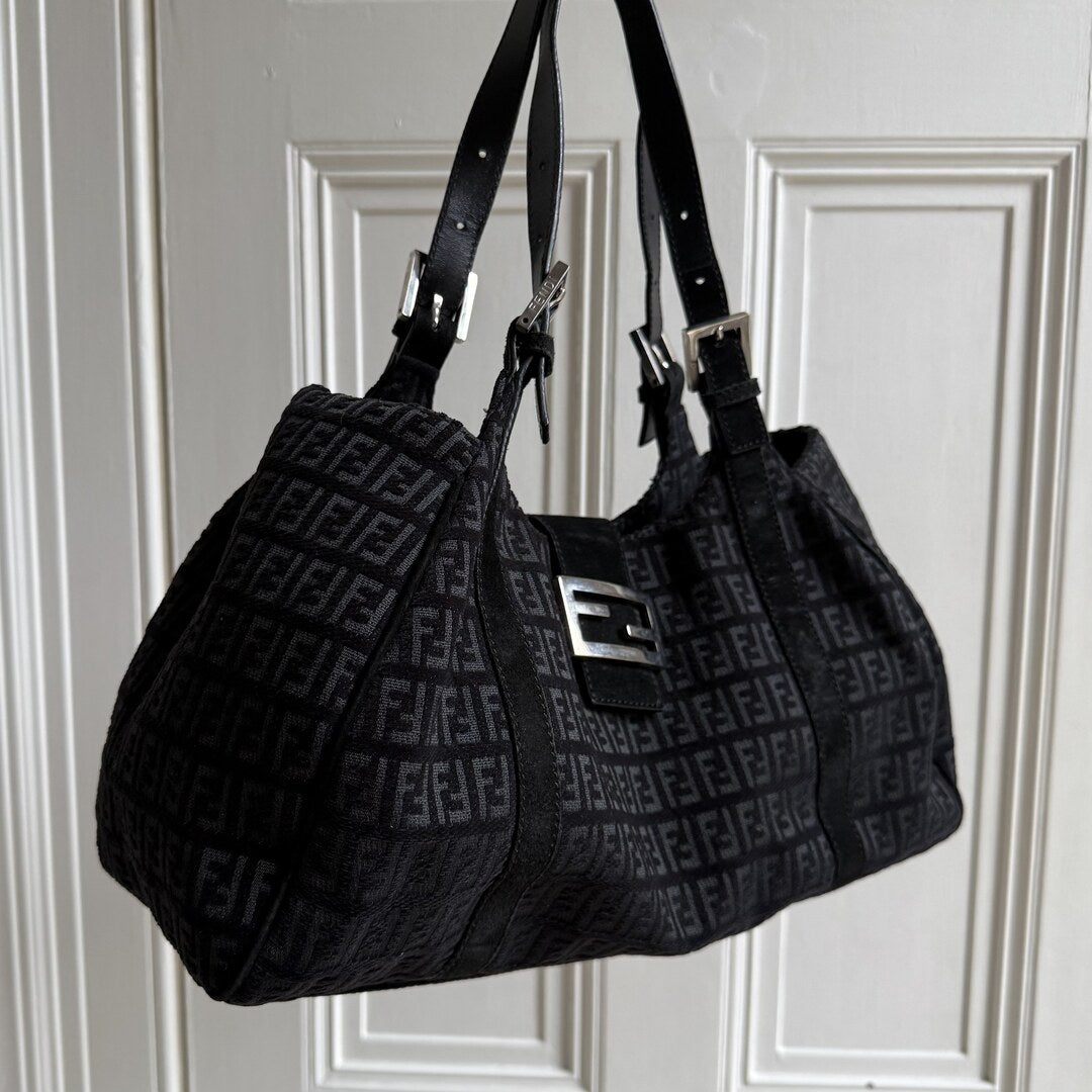 Fendi Zucchino Denim Grey Tote Bag