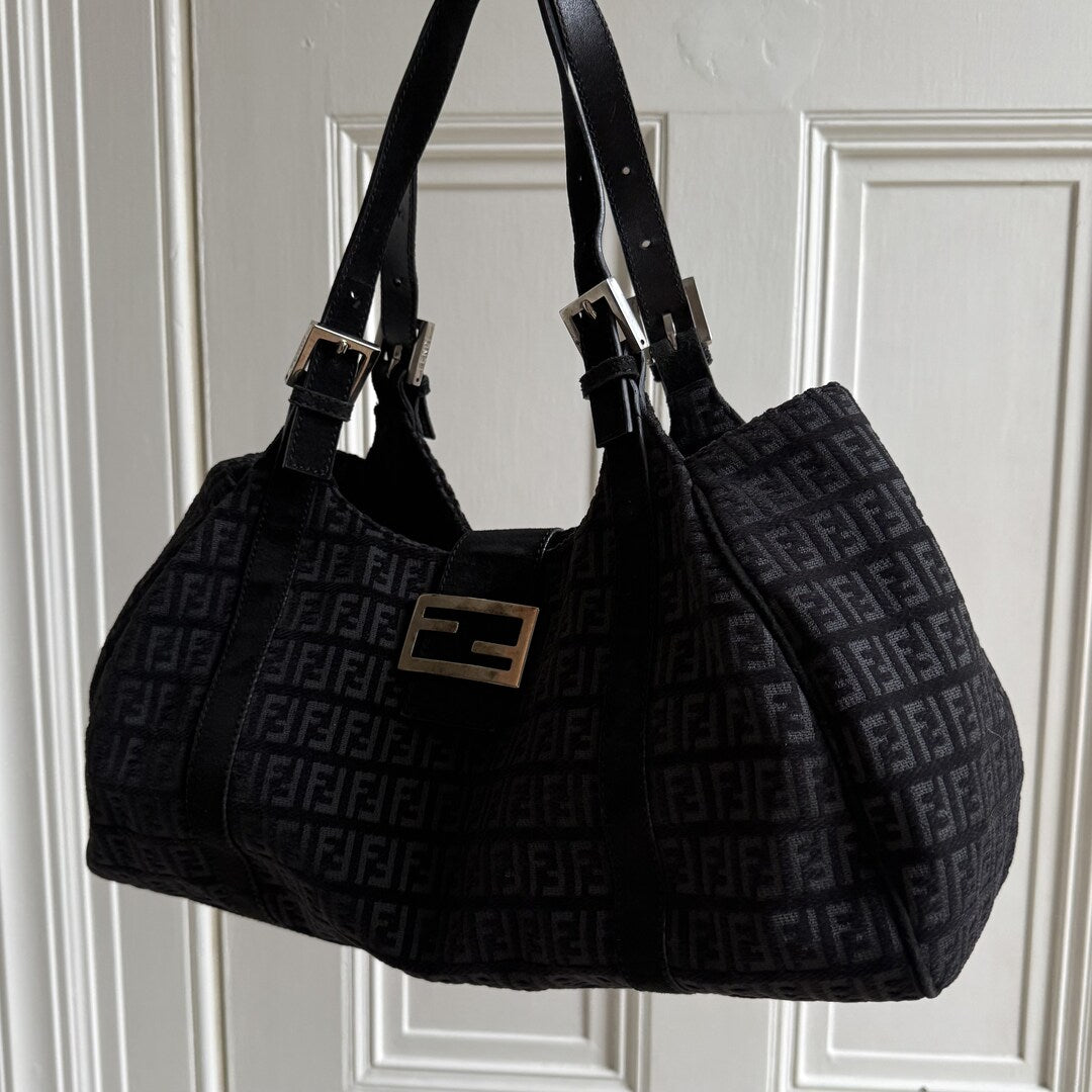 Fendi Zucchino Denim Grey Tote Bag