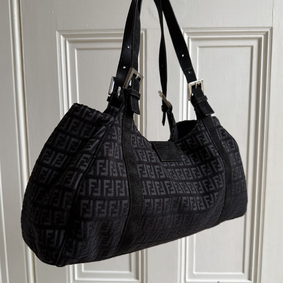 Fendi Zucchino Denim Grey Tote Bag