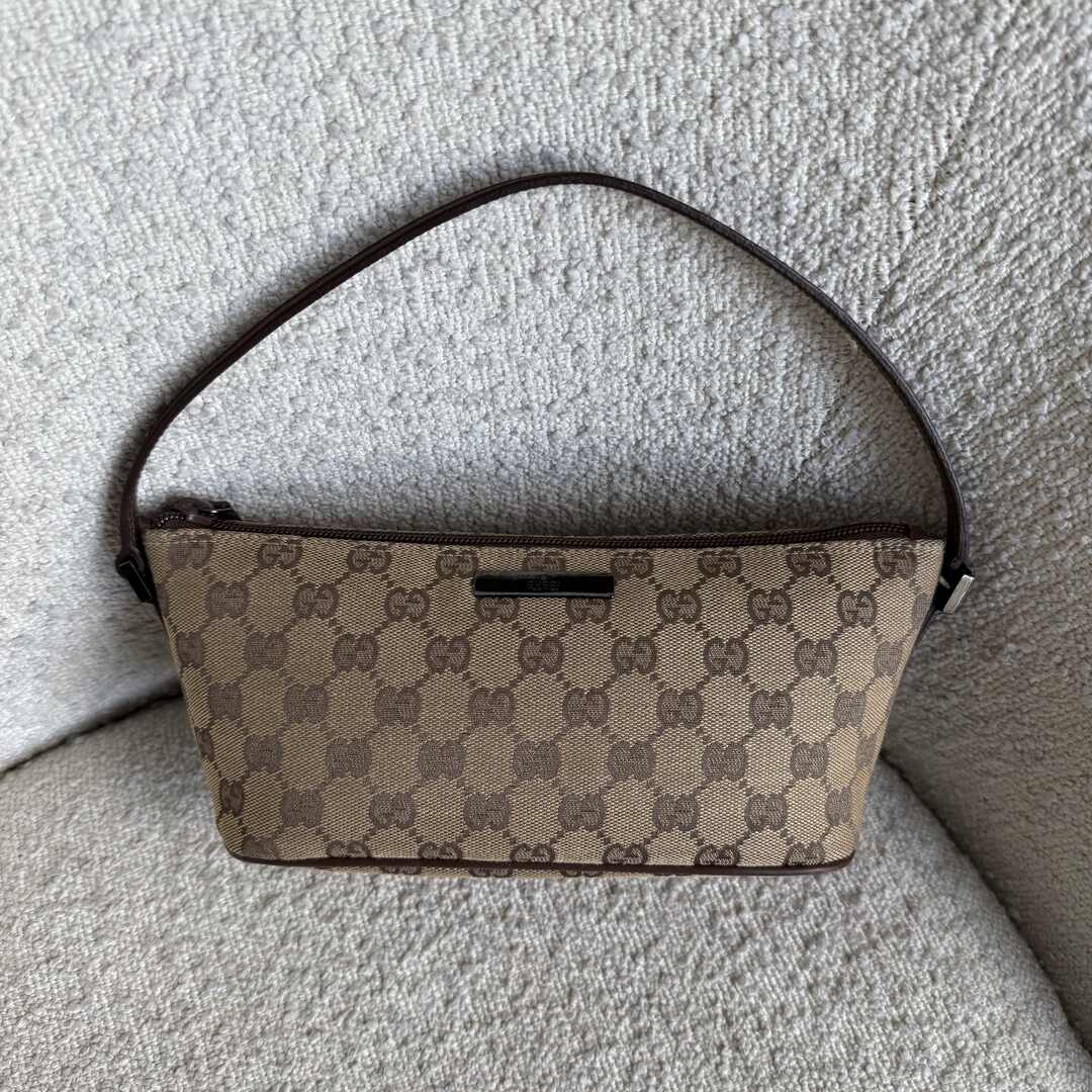 Gucci GG Monogram Brown Boat Pochette Handbag