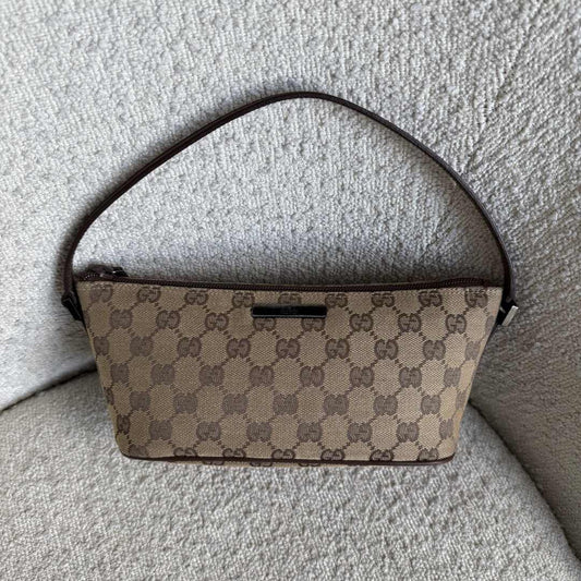 Gucci GG Monogram Brown Boat Pochette Handbag