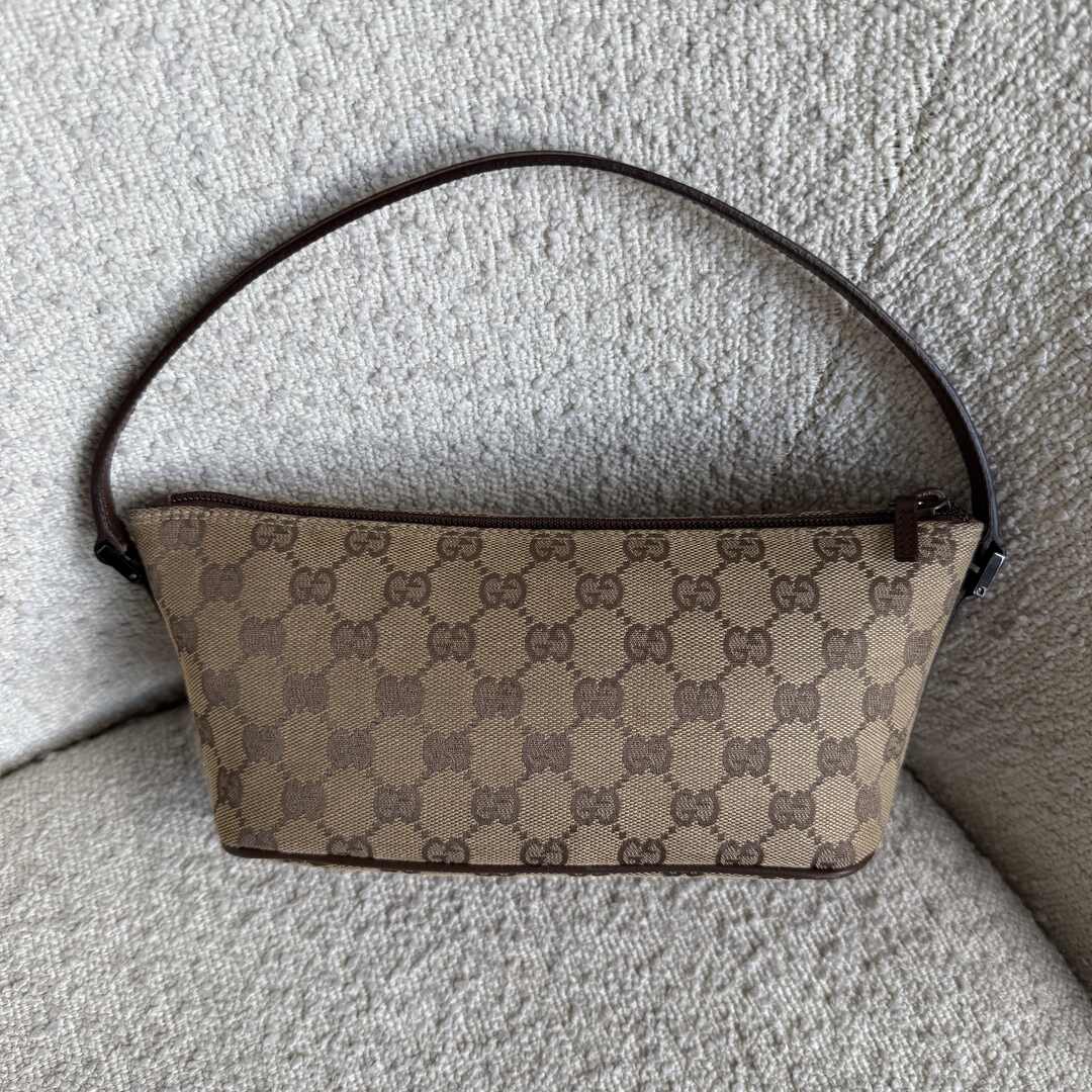 Gucci GG Monogram Brown Boat Pochette Handbag