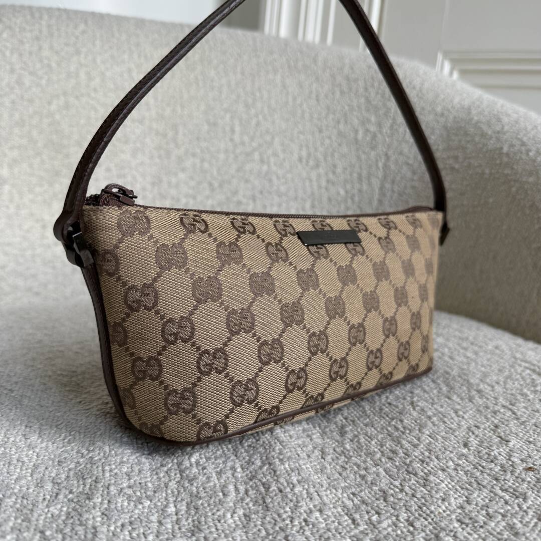Gucci GG Monogram Brown Boat Pochette Handbag