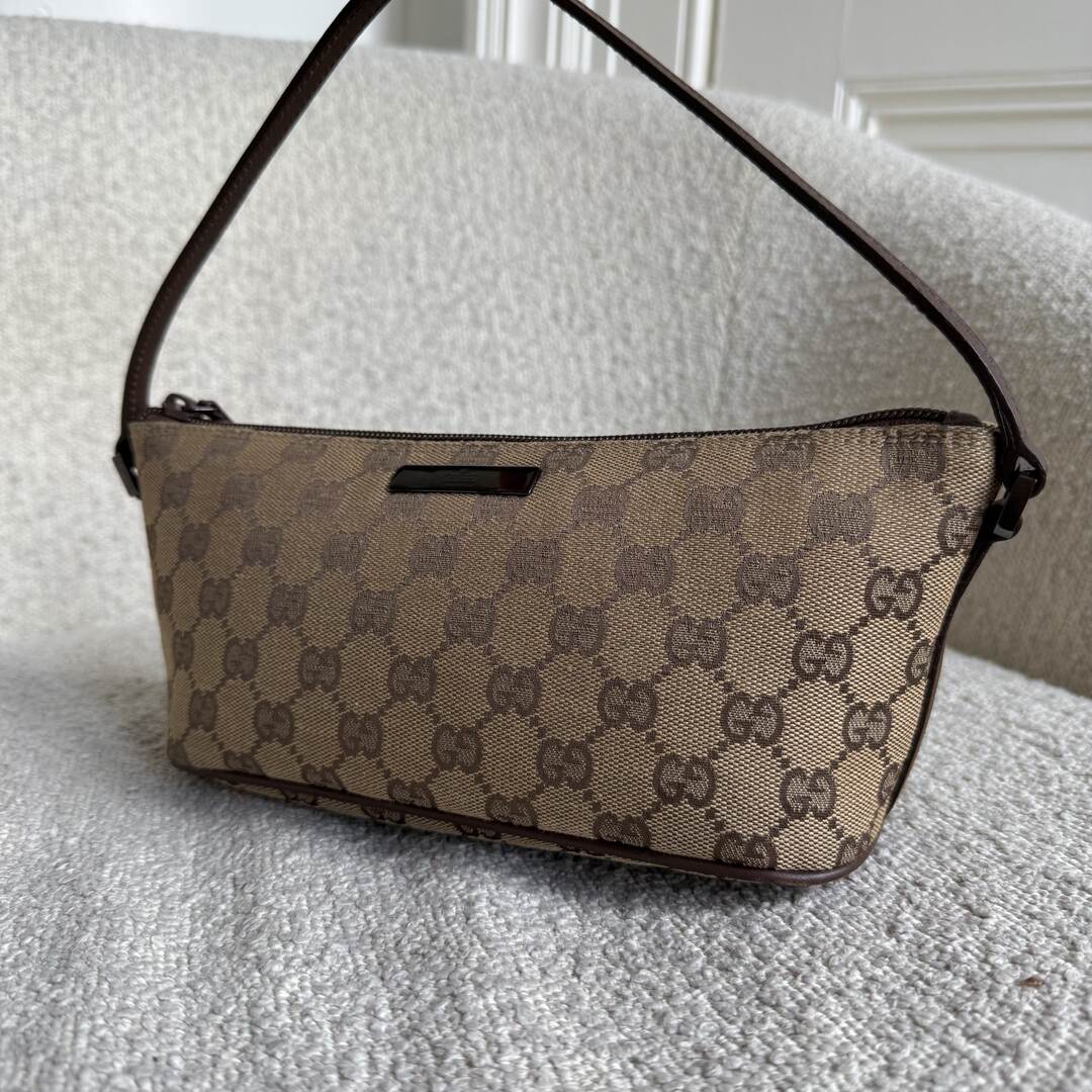 Gucci GG Monogram Brown Boat Pochette Handbag