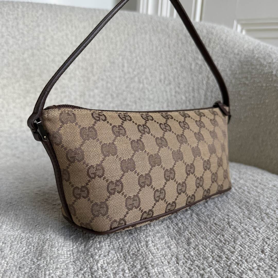 Gucci GG Monogram Brown Boat Pochette Handbag