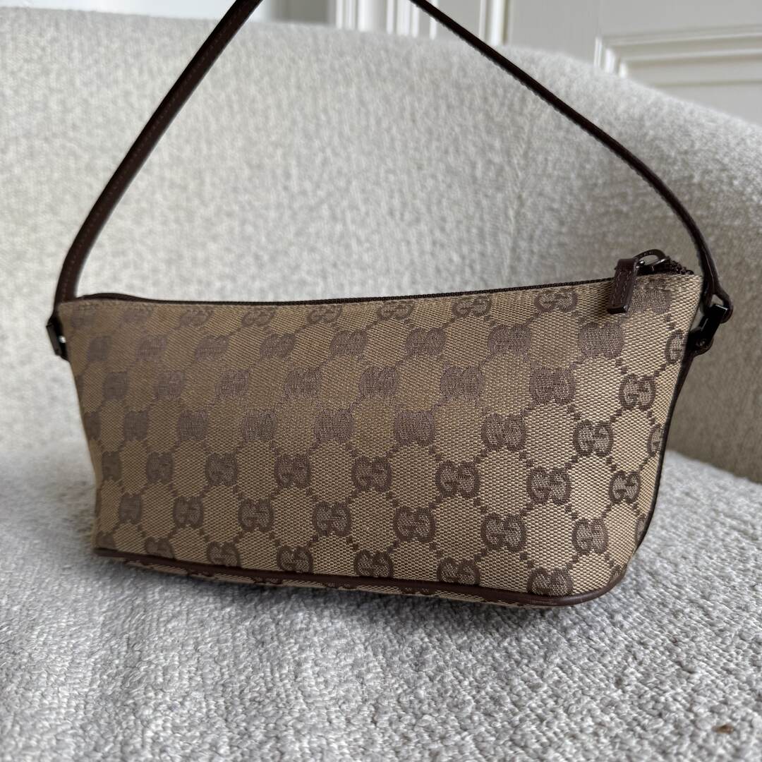 Gucci GG Monogram Brown Boat Pochette Handbag