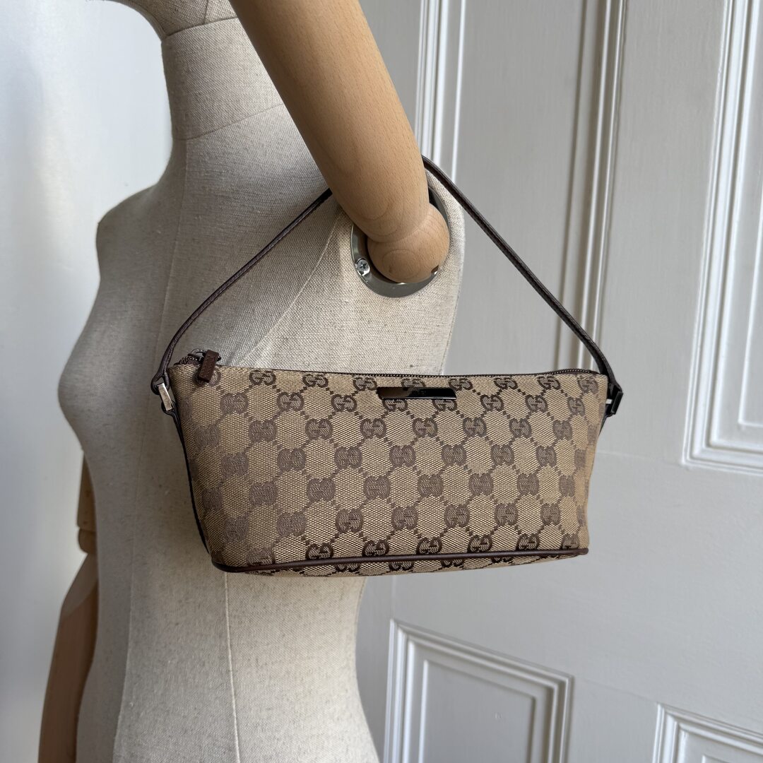 Gucci GG Monogram Brown Boat Pochette Handbag