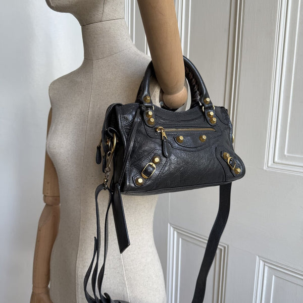 2016 Balenciaga The Mini City Leather Black Bag
