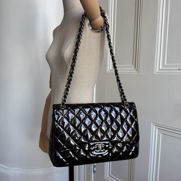 2011 Chanel CC Jumbo Flap Patent Leather Dark Brown Shoulder Bag