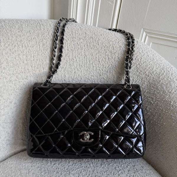 2011 Chanel CC Jumbo Flap Patent Leather Dark Brown Shoulder Bag