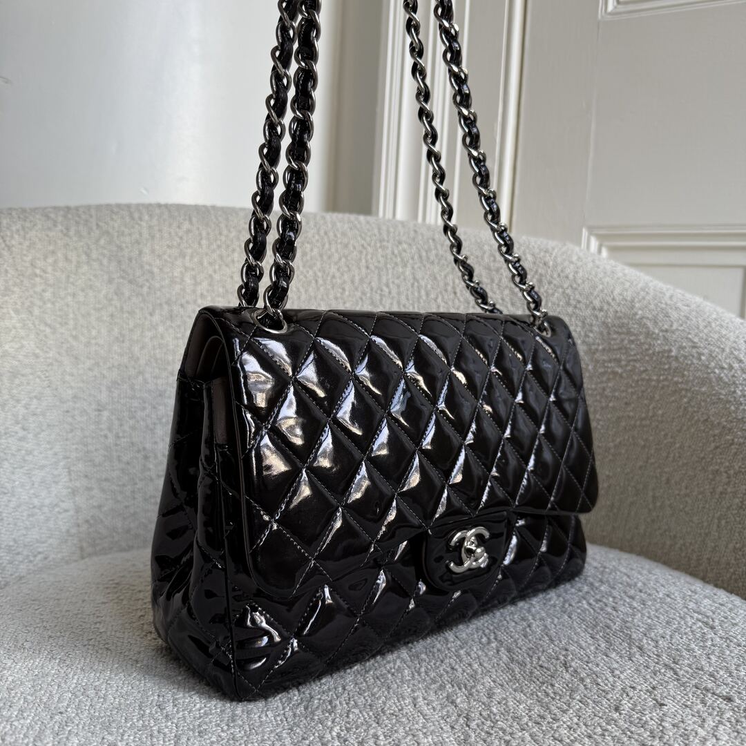 2011 Chanel CC Jumbo Flap Patent Leather Dark Brown Shoulder Bag