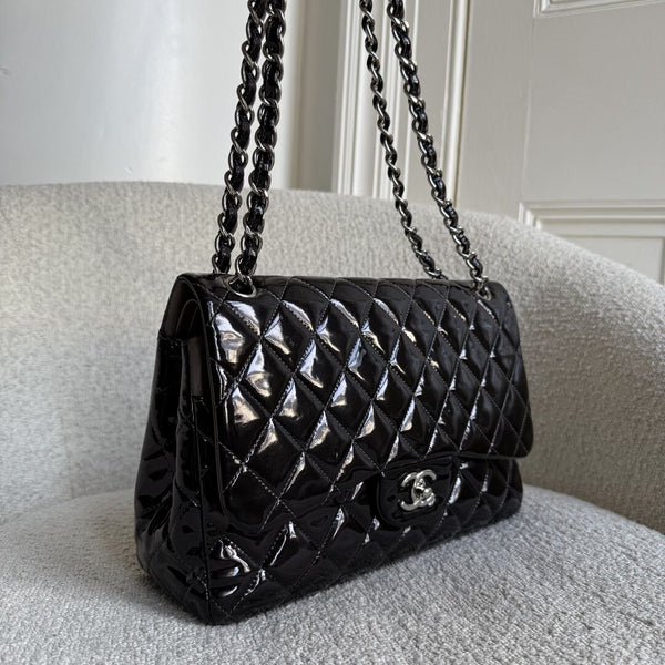 2011 Chanel CC Jumbo Flap Patent Leather Dark Brown Shoulder Bag
