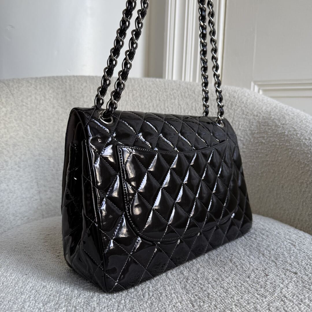 2011 Chanel CC Jumbo Flap Patent Leather Dark Brown Shoulder Bag