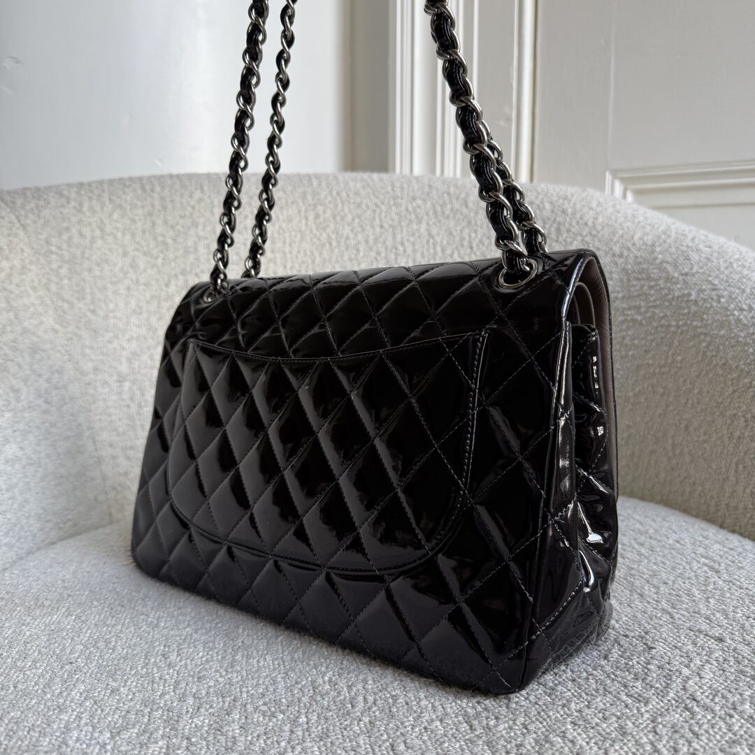 2011 Chanel CC Jumbo Flap Patent Leather Dark Brown Shoulder Bag