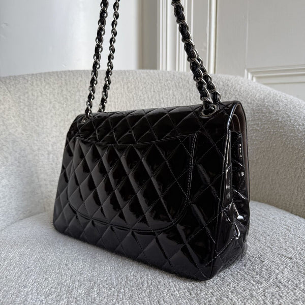 2011 Chanel CC Jumbo Flap Patent Leather Dark Brown Shoulder Bag