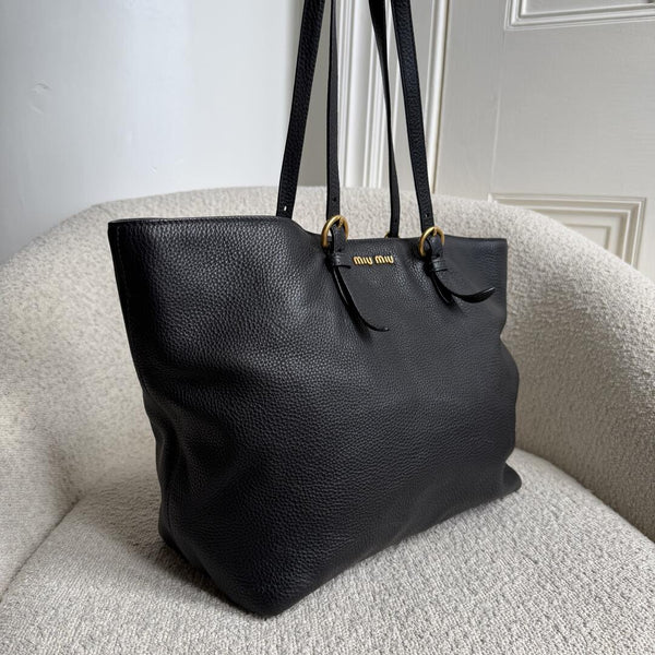 Miu Miu Vitello Black Leather Tote Bag