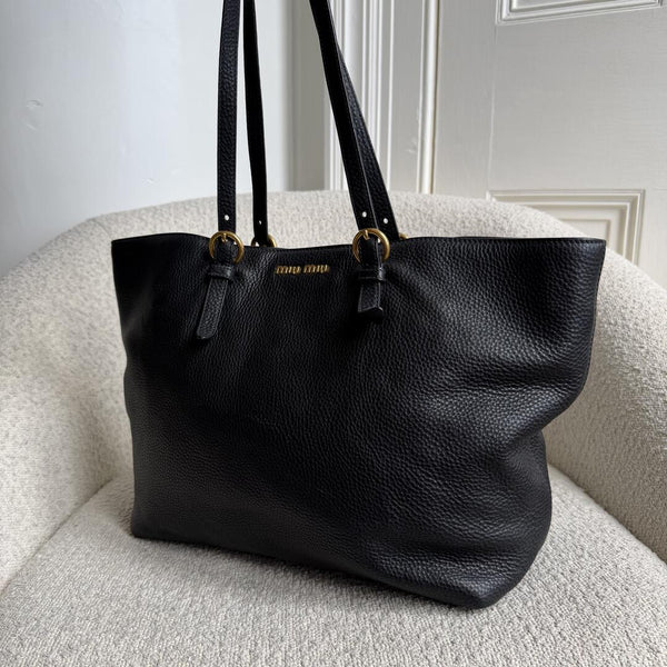 Miu Miu Vitello Black Leather Tote Bag