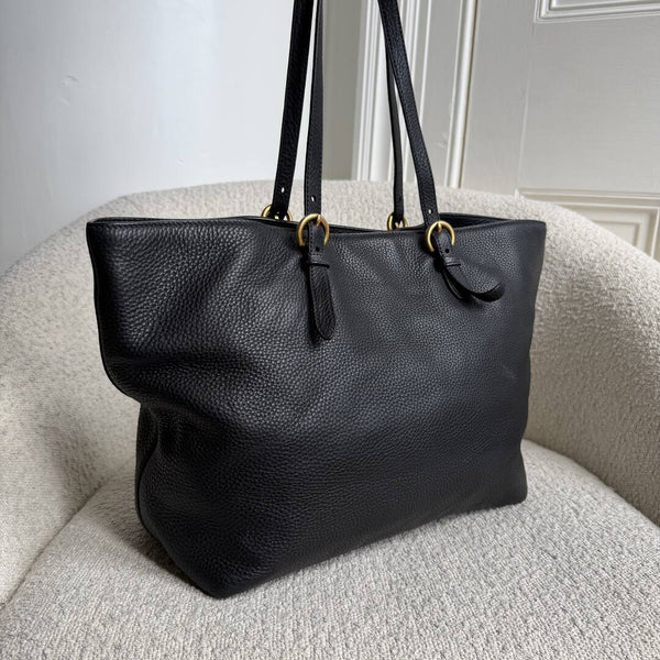 Miu Miu Vitello Black Leather Tote Bag