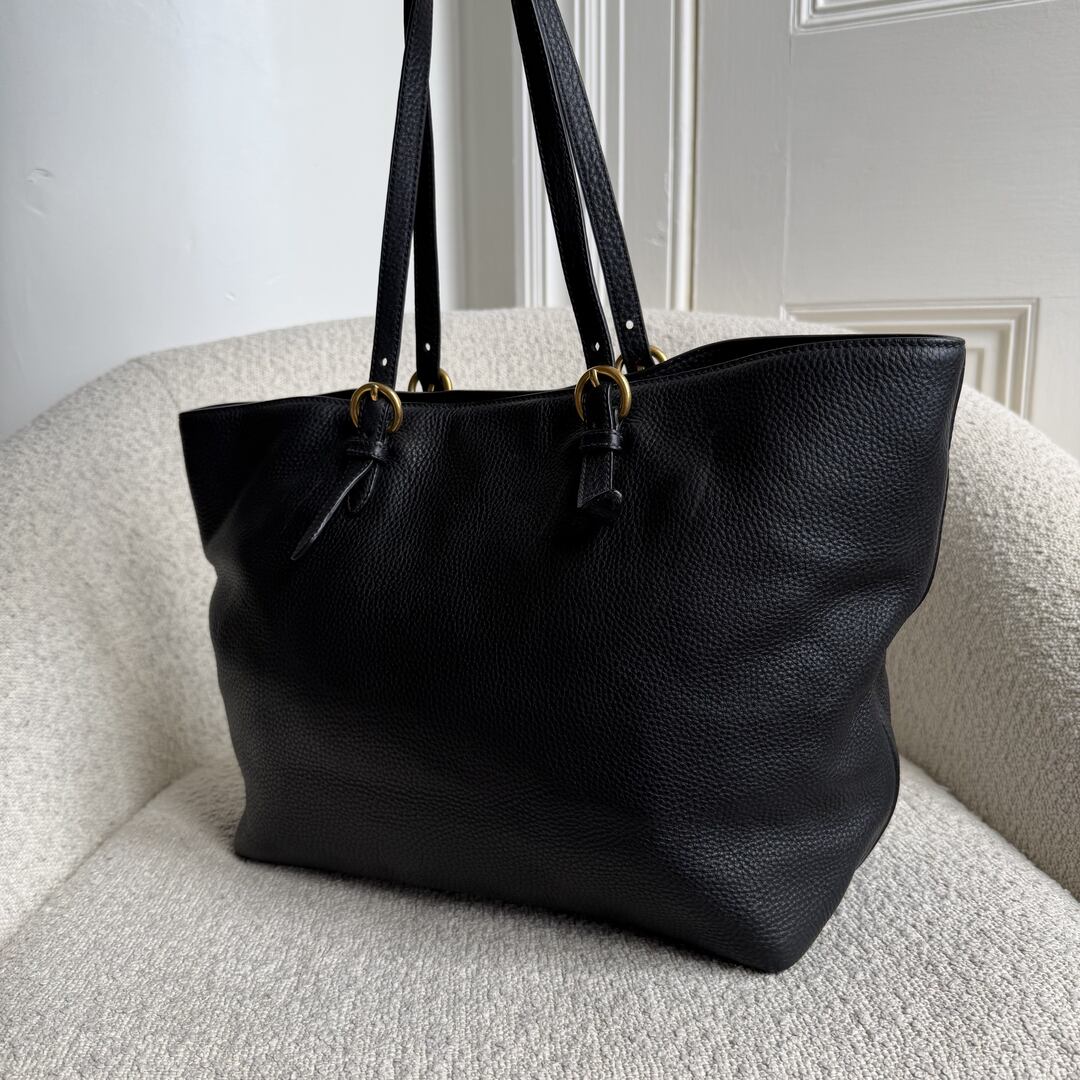 Miu Miu Vitello Black Leather Tote Bag