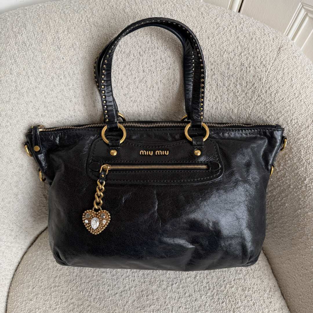 Miu Miu Studded Black Leather Shoulder Bag