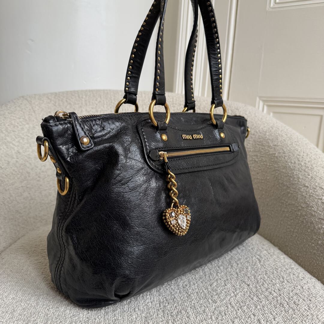 Miu Miu Studded Black Leather Shoulder Bag