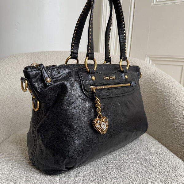 Miu Miu Studded Black Leather Shoulder Bag