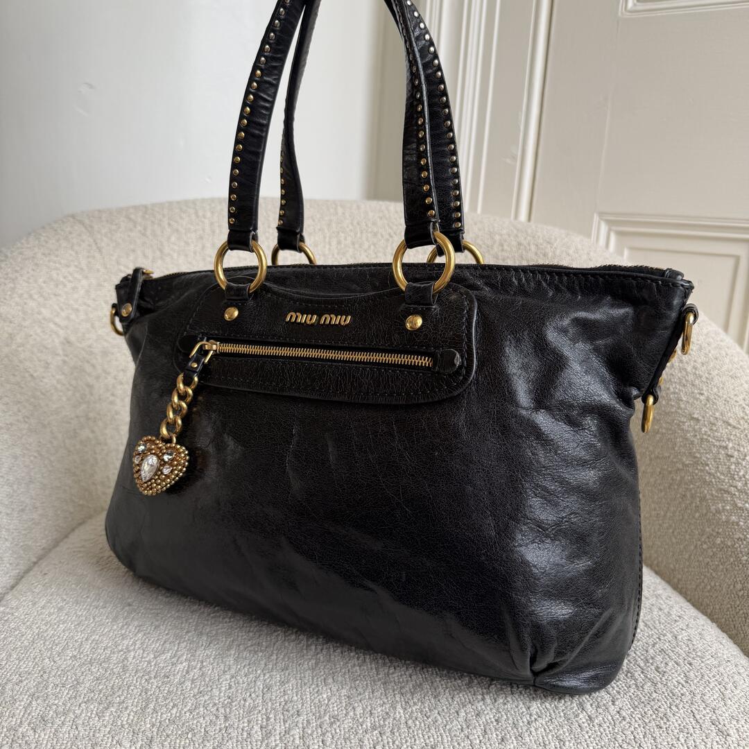 Miu Miu Studded Black Leather Shoulder Bag