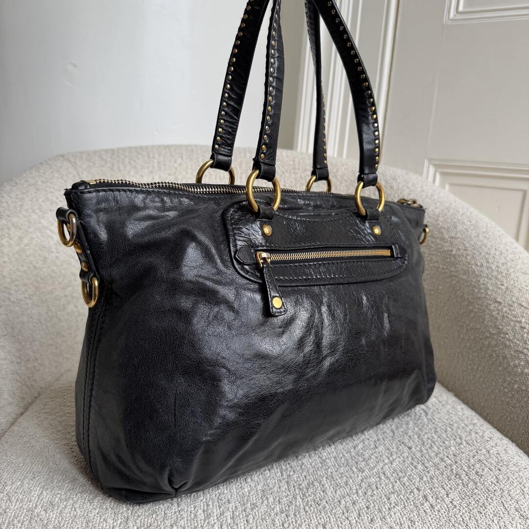 Miu Miu Studded Black Leather Shoulder Bag