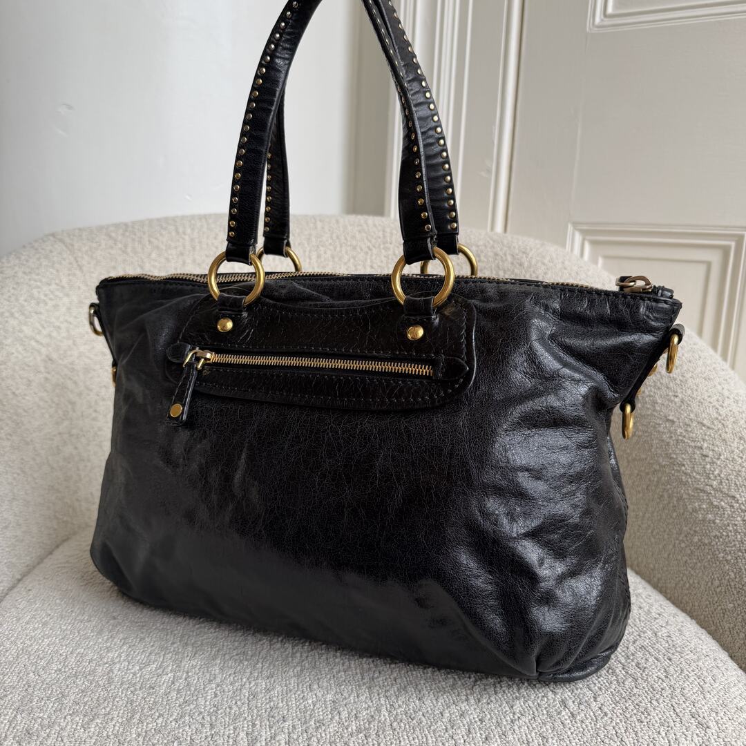 Miu Miu Studded Black Leather Shoulder Bag