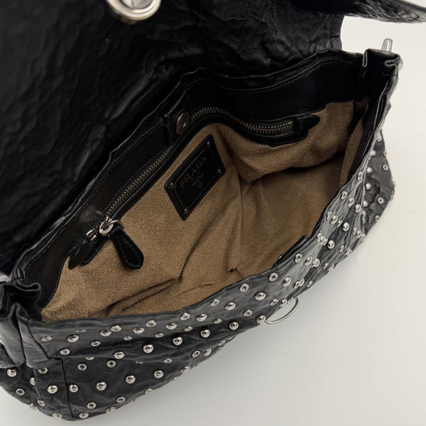2009 Prada Studded Nappa Leather Black Chain Shoulder Bag