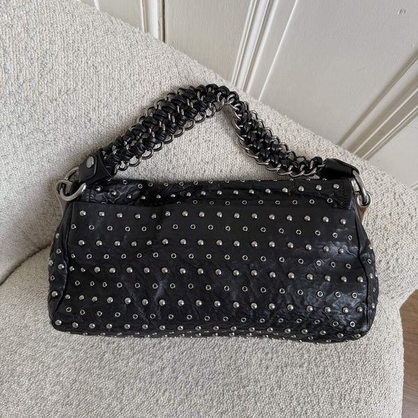 2009 Prada Studded Nappa Leather Black Chain Shoulder Bag
