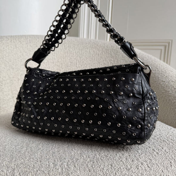 2009 Prada Studded Nappa Leather Black Chain Shoulder Bag