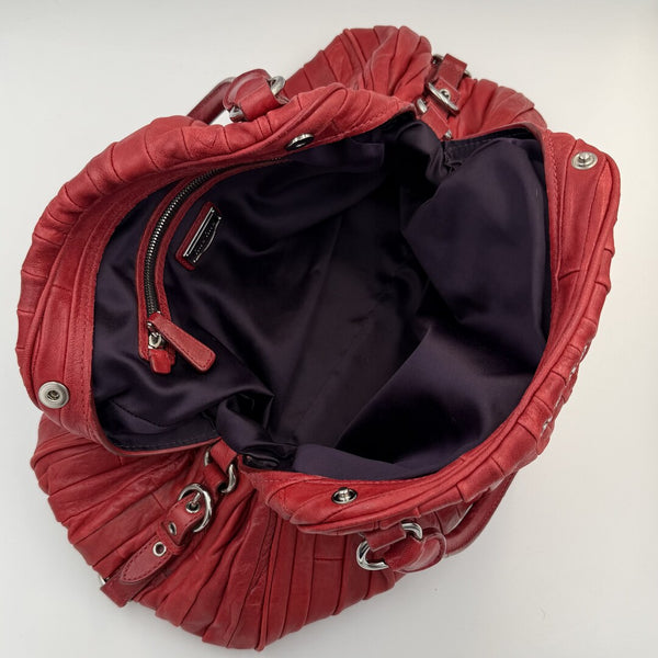 Miu Miu Pleated Leather Red Handbag