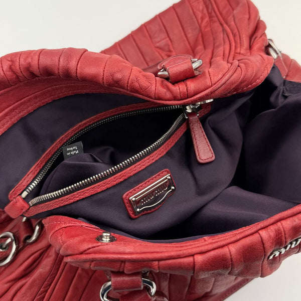 Miu Miu Pleated Leather Red Handbag