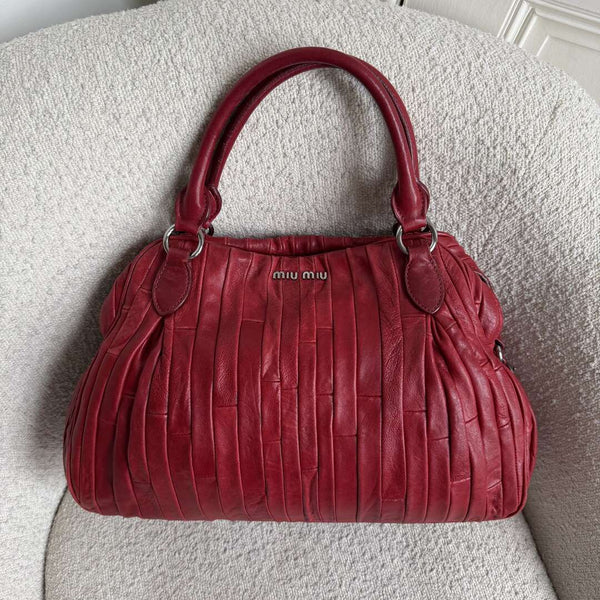 Miu Miu Pleated Leather Red Handbag