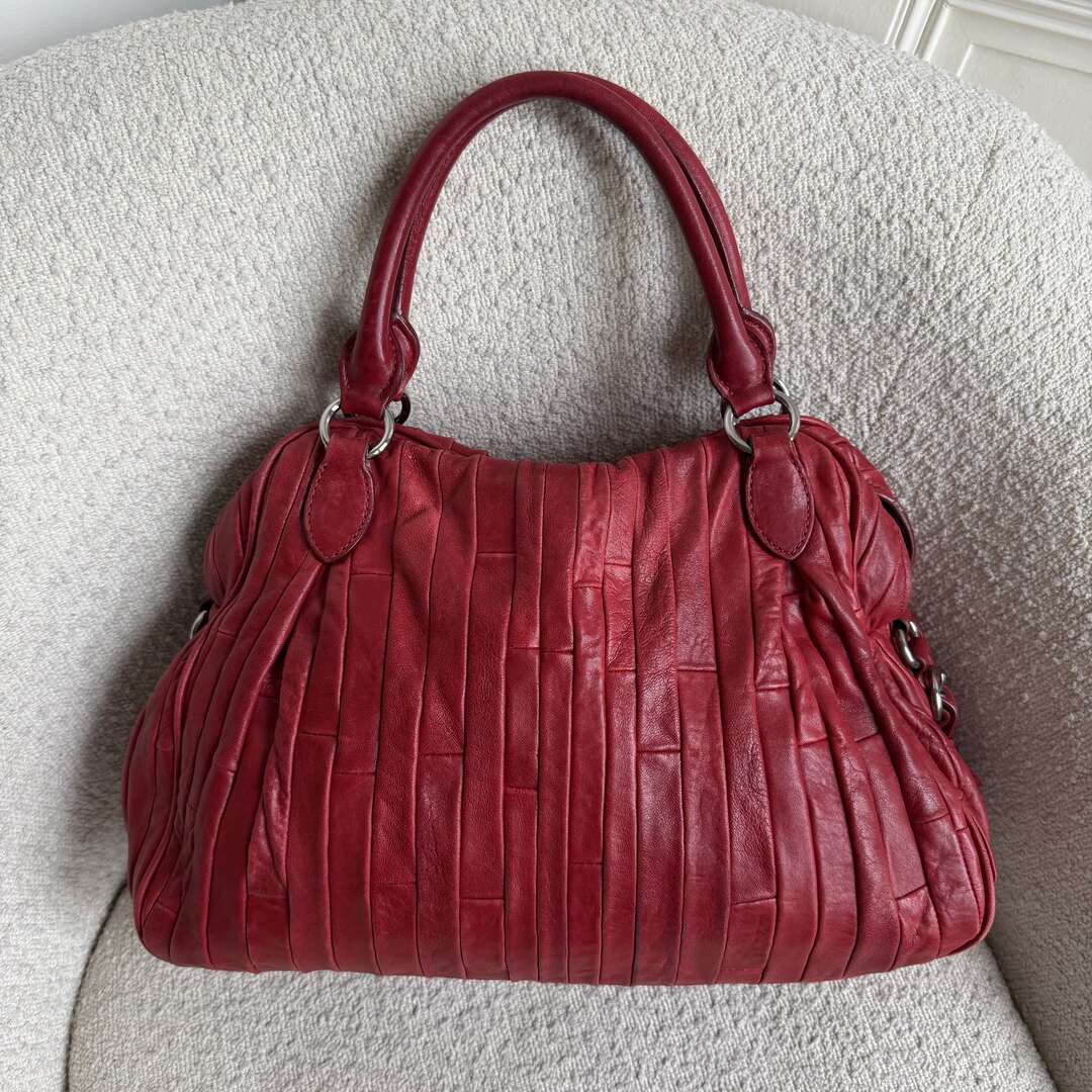 Miu Miu Pleated Leather Red Handbag
