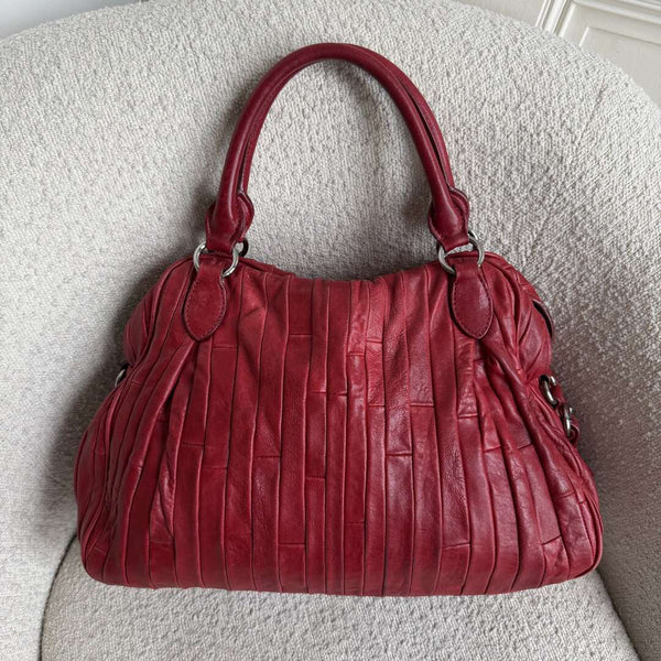 Miu Miu Pleated Leather Red Handbag