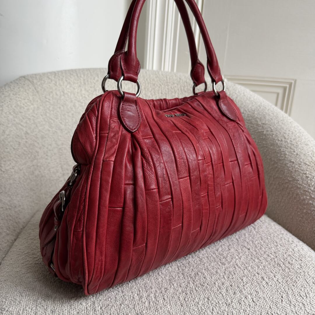 Miu Miu Pleated Leather Red Handbag