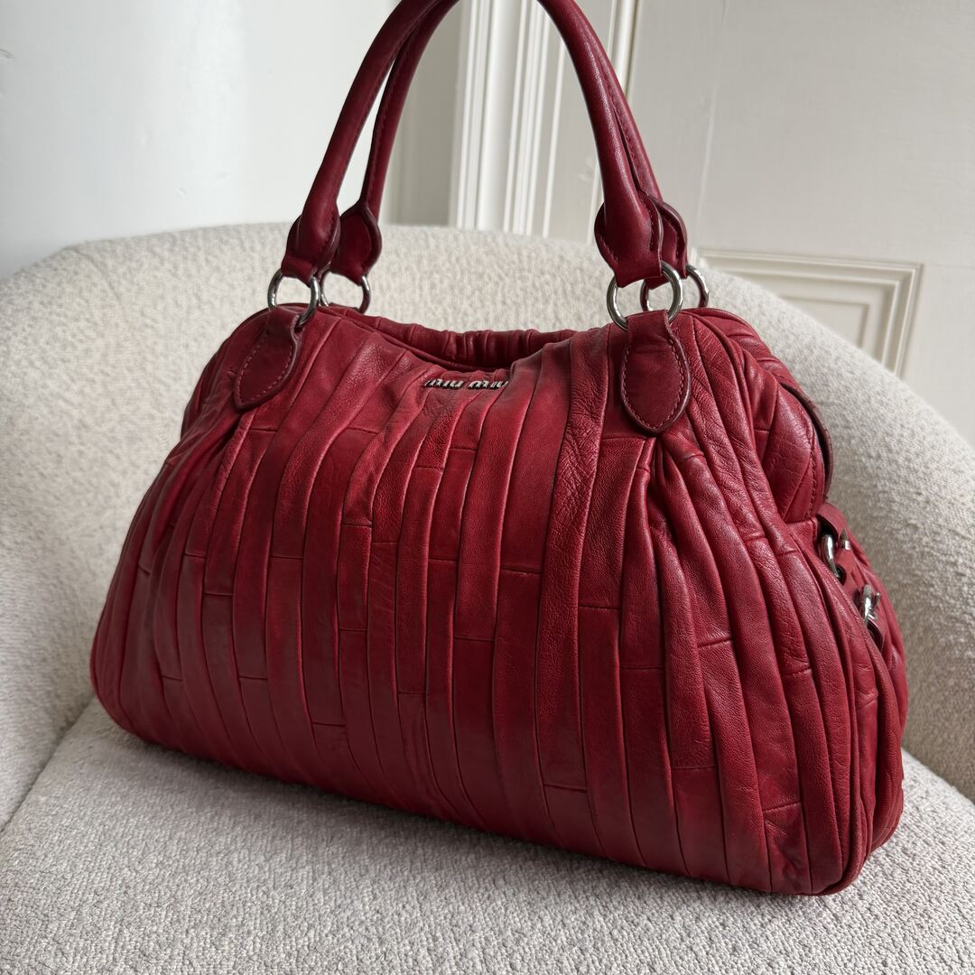 Miu Miu Pleated Leather Red Handbag
