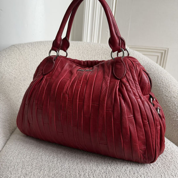 Miu Miu Pleated Leather Red Handbag