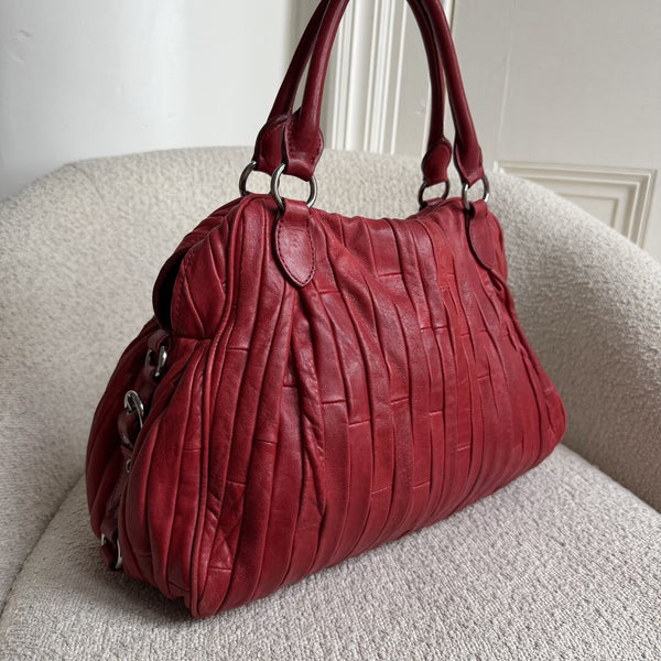 Miu Miu Pleated Leather Red Handbag