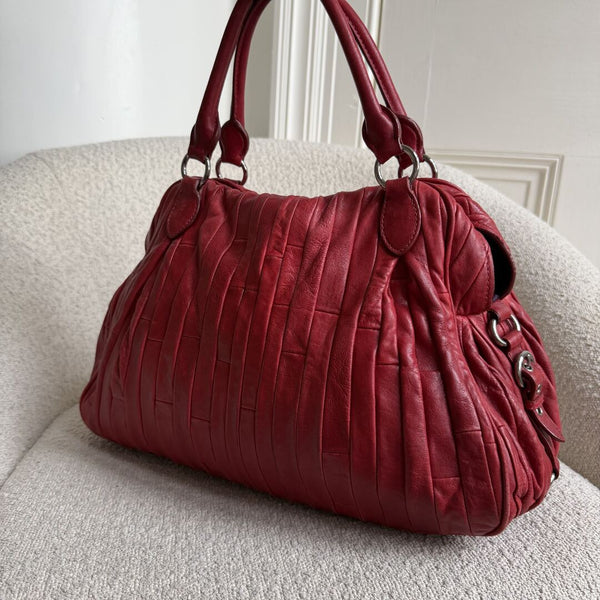 Miu Miu Pleated Leather Red Handbag