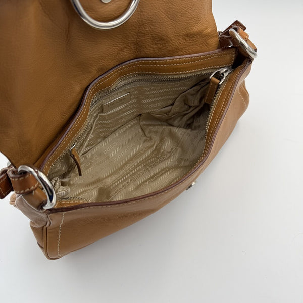 Prada Borchie Studded Brown Leather Shoulder Bag