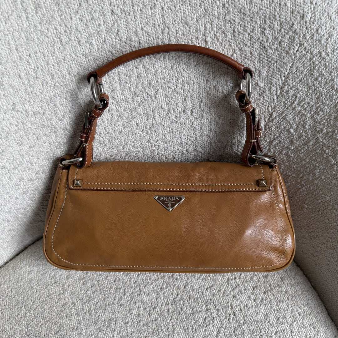 Prada Borchie Studded Brown Leather Shoulder Bag