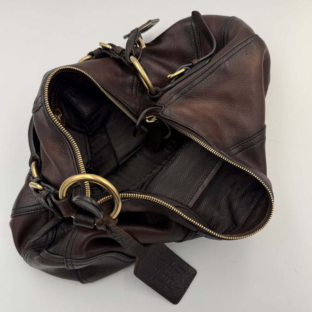 Prada Vitello Daino Brown Leather Shoulder Bag
