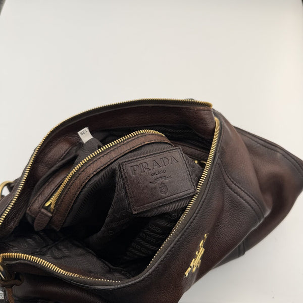 Prada Vitello Daino Brown Leather Shoulder Bag